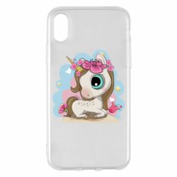 Чехол для iPhone X/Xs Unicorn with flowers - PrintSalon