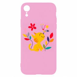 Чехол для iPhone XR Cat, Flowers and Butterfly - PrintSalon