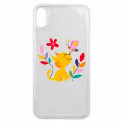 Чехол для iPhone Xs Max Cat, Flowers and Butterfly - PrintSalon