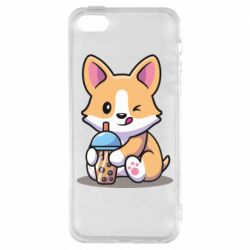 Чехол для iPhone5/5S/SE Собачька пьет боба ти - PrintSalon