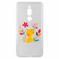 Чехол для Meizu Note 8 Cat, Flowers and Butterfly - PrintSalon