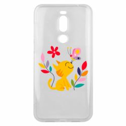 Чехол для Meizu X8 Cat, Flowers and Butterfly - PrintSalon