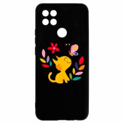 Чехол для Oppo A15s/A15 Cat, Flowers and Butterfly - PrintSalon