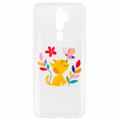 Чехол для Oppo A5/A9 2020 Cat, Flowers and Butterfly - PrintSalon