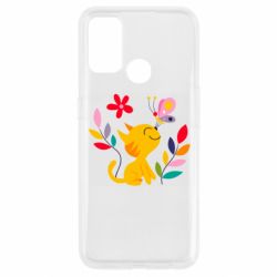 Чехол для Oppo A53/A32/A33 Cat, Flowers and Butterfly - PrintSalon