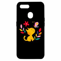 Чехол для Oppo A5s/A12 Cat, Flowers and Butterfly - PrintSalon