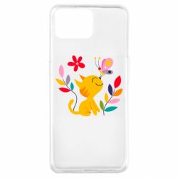 Чехол для Oppo A73 Cat, Flowers and Butterfly - PrintSalon