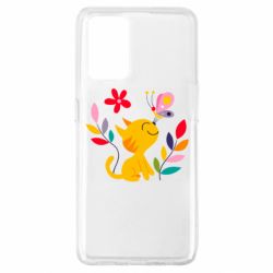 Чехол для Oppo A74 4G Cat, Flowers and Butterfly - PrintSalon