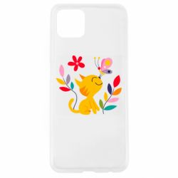 Чехол для Oppo A92s Cat, Flowers and Butterfly - PrintSalon