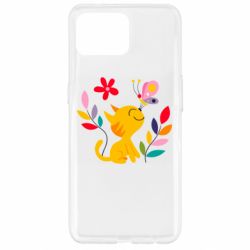 Чехол для Oppo Reno 4 Lite Cat, Flowers and Butterfly - PrintSalon