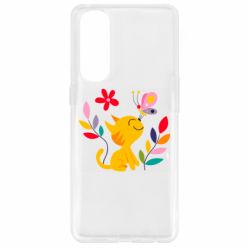 Чехол для Oppo Reno 4 Pro Cat, Flowers and Butterfly - PrintSalon