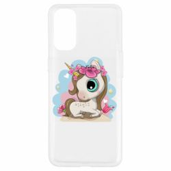 Чехол для Oppo Reno 4 Unicorn with flowers - PrintSalon