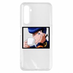 Чехол для Realme 6 Pro Higashikata Josuke drinking tea - PrintSalon