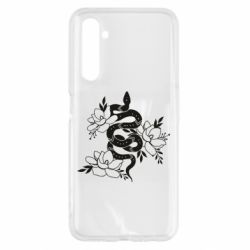 Чехол для Realme 6 Snake with flowers - PrintSalon