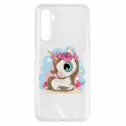 Чехол для Realme 6 Unicorn with flowers - PrintSalon