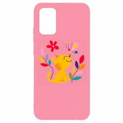Чехол для Samsung A02s/M02s Cat, Flowers and Butterfly - PrintSalon