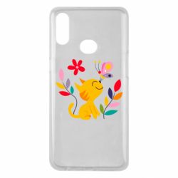 Чехол для Samsung A10s Cat, Flowers and Butterfly - PrintSalon