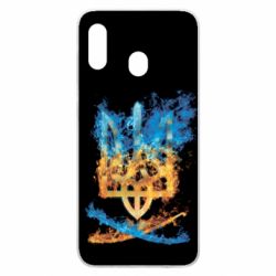 Чохол для Samsung A20 Герб Украины в желто - голубом огнем - PrintSalon