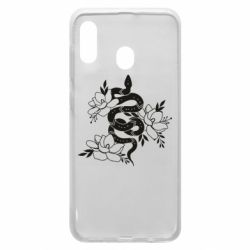 Чехол для Samsung A20 Snake with flowers - PrintSalon