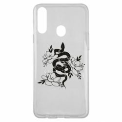 Чехол для Samsung A20s Snake with flowers - PrintSalon