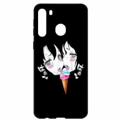 Чехол для Samsung A21 Ahegao girl eating ice cream - PrintSalon