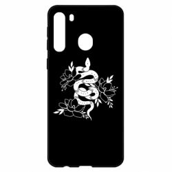 Чехол для Samsung A21 Snake with flowers - PrintSalon