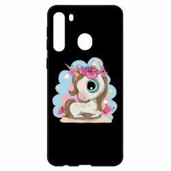 Чехол для Samsung A21 Unicorn with flowers - PrintSalon