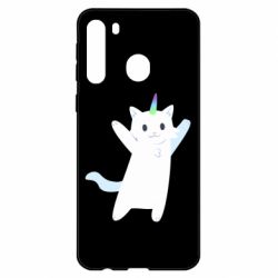 Чехол для Samsung A21 White cheerful cat - PrintSalon