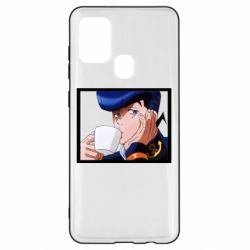 Чехол для Samsung A21s Higashikata Josuke drinking tea - PrintSalon