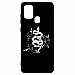 Чехол для Samsung A21s Snake with flowers - PrintSalon