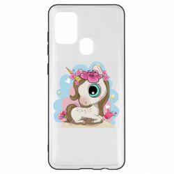 Чехол для Samsung A21s Unicorn with flowers - PrintSalon