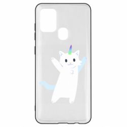 Чехол для Samsung A21s White cheerful cat - PrintSalon