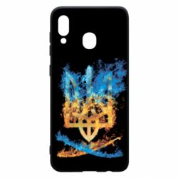 Чохол для Samsung A30 Герб Украины в желто - голубом огнем - PrintSalon