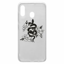 Чехол для Samsung A30 Snake with flowers - PrintSalon
