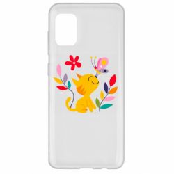 Чехол для Samsung A31 Cat, Flowers and Butterfly - PrintSalon
