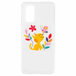 Чехол для Samsung A32 4G Cat, Flowers and Butterfly - PrintSalon