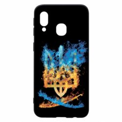 Чохол для Samsung A40 Герб Украины в желто - голубом огнем - PrintSalon