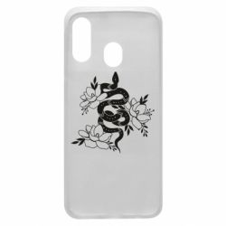 Чехол для Samsung A40 Snake with flowers - PrintSalon
