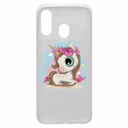 Чехол для Samsung A40 Unicorn with flowers - PrintSalon