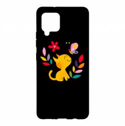 Чехол для Samsung A42 5G Cat, Flowers and Butterfly - PrintSalon