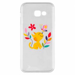 Чехол для Samsung A5 2017 Cat, Flowers and Butterfly