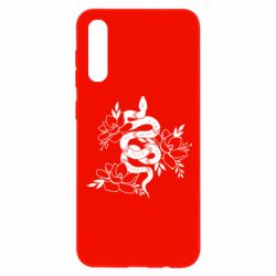 Чехол для Samsung A50 Snake with flowers - PrintSalon