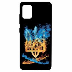 Чохол для Samsung A51 Герб Украины в желто - голубом огнем - PrintSalon