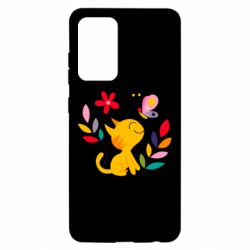 Чехол для Samsung A52 5G Cat, Flowers and Butterfly - PrintSalon