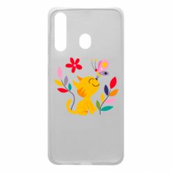 Чехол для Samsung A60 Cat, Flowers and Butterfly - PrintSalon