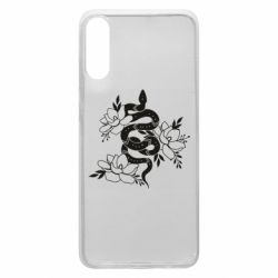 Чехол для Samsung A70 Snake with flowers - PrintSalon