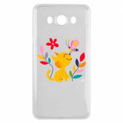 Чехол для Samsung J7 2016 Cat, Flowers and Butterfly - PrintSalon