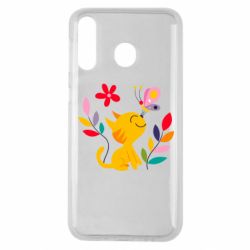 Чехол для Samsung M30 Cat, Flowers and Butterfly - PrintSalon