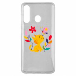Чехол для Samsung M40 Cat, Flowers and Butterfly - PrintSalon
