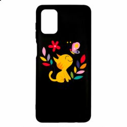 Чехол для Samsung M51 Cat, Flowers and Butterfly - PrintSalon